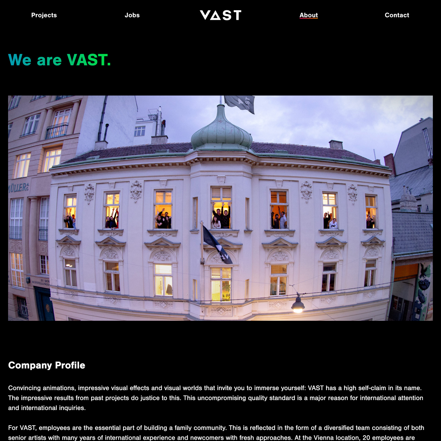 Website vast.pictures – Screenshot of about page