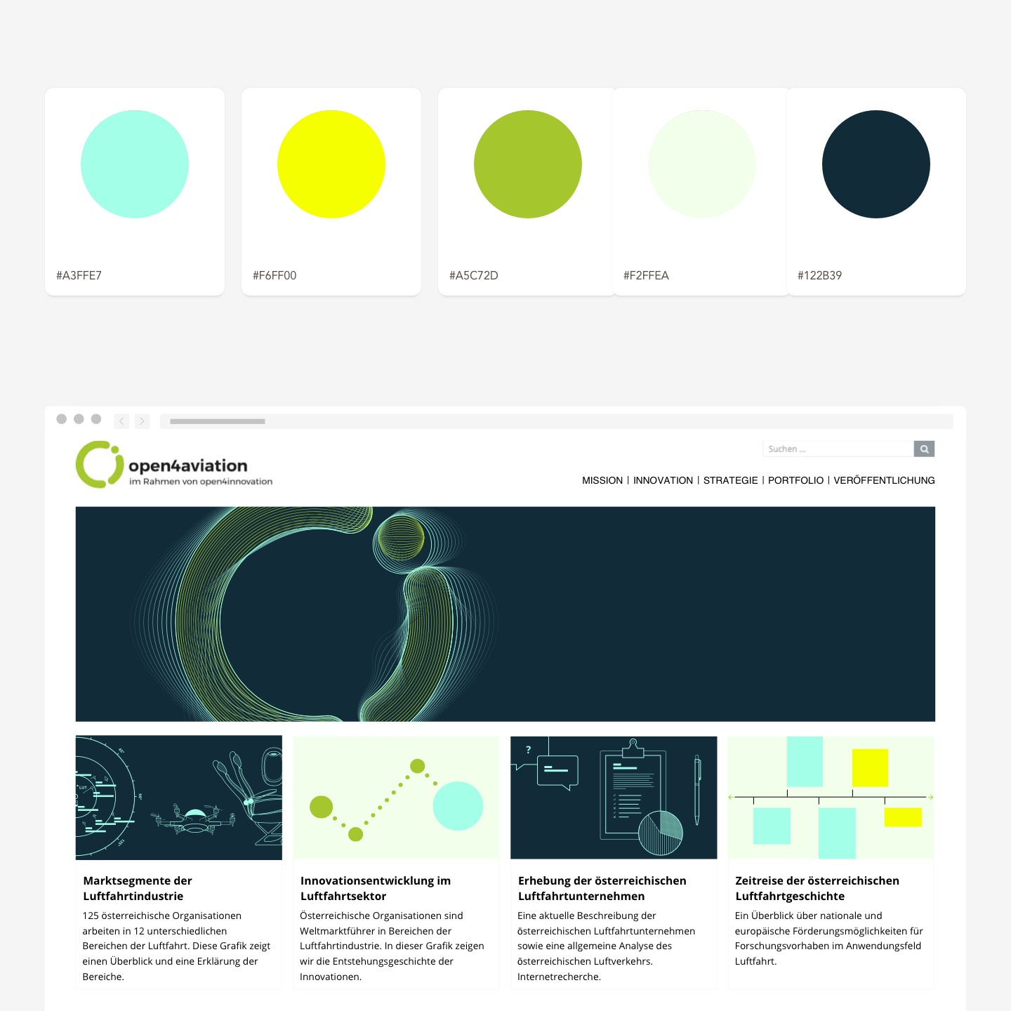 Colors, header and teaserdesign for the platform open4aviation.at